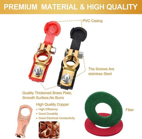 مجموعة أطراف بطارية السيارة: زوجان من الموصلات مع كابل سالب من النحاس النقي وأطراف كابل إيجابية مع غطاء بلاستيكي، مناسبة للسيارات والشاحنات وملحقات المركبات الترفيهية وطرف بطارية صوت السيارة in Kuwait