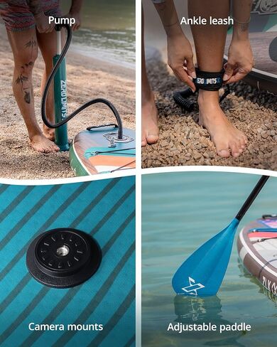 لوح مجداف قابل للنفخ بطول 10.5 قدم من ZLX مع ملحقات لوح SUP لجميع مستويات المهارة للشباب والكبار، سطح واسع وثابت غير قابل للانزلاق، مجداف قابل للتعديل، مقود وحقيبة حمل in Kuwait