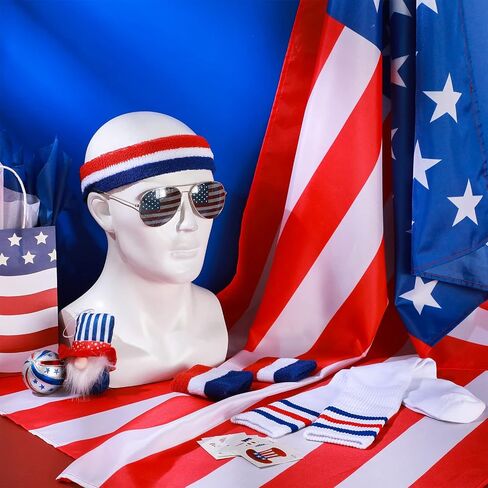 Eurzom 14 Pcs American Flag Costume Set Patriotic Cape USA Flag Sunglasses Wristband Socks Headband and Temporary Tattoos 4th of July Accessories for Independence Day Celebration in Saudi Arabia
