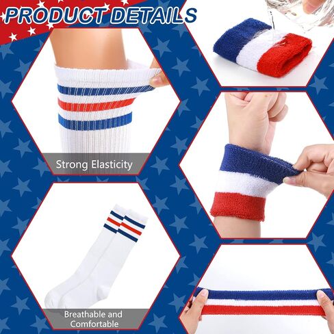 Eurzom 14 Pcs American Flag Costume Set Patriotic Cape USA Flag Sunglasses Wristband Socks Headband and Temporary Tattoos 4th of July Accessories for Independence Day Celebration in Saudi Arabia