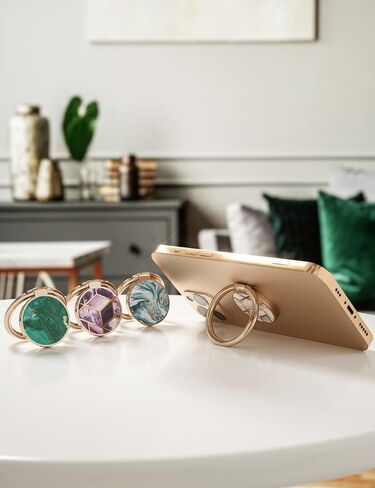 Cell Phone Ring Holder Finger Stand, Torendi Marble Kickstand Gold Metal Grip Holder for Magnetic Car Mount Compatible with iPhone 13/13 Pro/12 Pro Max/11 and All Smartphones (Geometric Marble) in Saudi Arabia