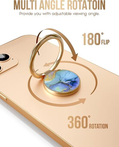 Cell Phone Ring Holder Finger Stand, Torendi Marble Kickstand Gold Metal Grip Holder for Magnetic Car Mount Compatible with iPhone 13/13 Pro/12 Pro Max/11 and All Smartphones (Geometric Marble) in Saudi Arabia