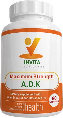 ADK - مكمل فيتامينات A1 ​​وفيتامين D3 5000 وحدة دولية وK2 MK7 - تركيبة طبية لدعم العظام والجهاز المناعي - خالية من الغلوتين، غير معدلة وراثيًا - 90 كبسولة نباتية للرجال والنساء in Saudi Arabia