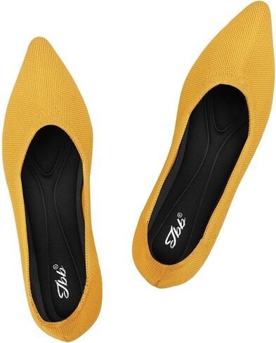 أحذية JBB النسائية المسطحة بمقدمة مدببة أحذية الباليه المحبوكة بكعب منخفض سهلة الارتداء للمشي فستان كاجوال بدون كعب أصفر 9.5 in Kuwait