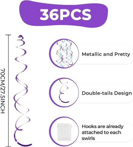 24 PCS Gold Foil Hanging Swirl, Sparkle Ceiling Hanging Decorations, Plastic Streamer Party Decorations, Swirl Decorations with Double-Swirls and Single-Swirls for Birthday, Baby Shower, Christmas in Saudi Arabia
