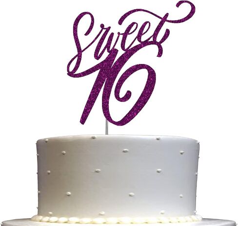 Sweet 16 Glitter Cake Topper, Sixteen Birthday Party Decorations Ideas, Premium Quality Decoration, Sturdy Doubled Sided Glitter, Acrylic Stick. Made in USA (Red) in Saudi Arabia