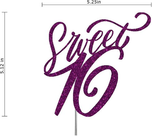 Sweet 16 Glitter Cake Topper, Sixteen Birthday Party Decorations Ideas, Premium Quality Decoration, Sturdy Doubled Sided Glitter, Acrylic Stick. Made in USA (Red) in Saudi Arabia