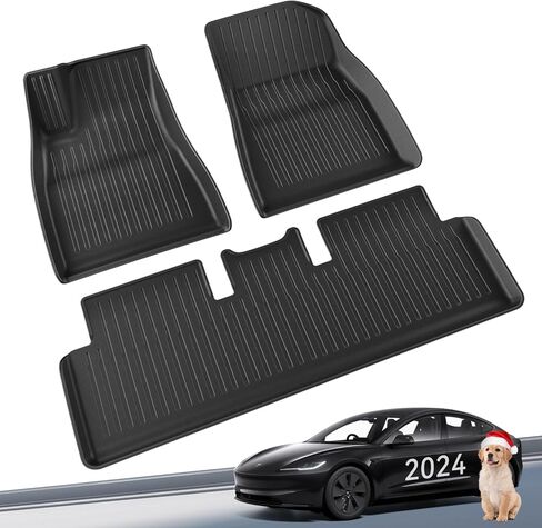 سجادات أرضية لسيارة Tesla Model 3 Highland 2024، 3 قطع من بطانات أرضية TPE مقاومة للانزلاق ومقاومة للماء لجميع الأحوال الجوية لطراز التحديث الجديد 3 من الملحقات الداخلية للسيارة in Kuwait
