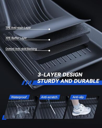 سجادات أرضية لسيارة Tesla Model 3 Highland 2024، 3 قطع من بطانات أرضية TPE مقاومة للانزلاق ومقاومة للماء لجميع الأحوال الجوية لطراز التحديث الجديد 3 من الملحقات الداخلية للسيارة in Kuwait