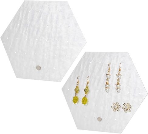 PH PandaHall 2pcs 28-Hole Earring Display Stands White Acrylic Earring Organizer Holder Hexagon Jewelry Display Props for Showcase Store Marketing Small Business Dangle Ear Studs 2.8x1.4x6.7 inch in Saudi Arabia