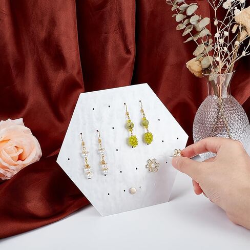 PH PandaHall 2pcs 28-Hole Earring Display Stands White Acrylic Earring Organizer Holder Hexagon Jewelry Display Props for Showcase Store Marketing Small Business Dangle Ear Studs 2.8x1.4x6.7 inch in Saudi Arabia