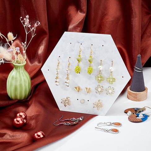 PH PandaHall 2pcs 28-Hole Earring Display Stands White Acrylic Earring Organizer Holder Hexagon Jewelry Display Props for Showcase Store Marketing Small Business Dangle Ear Studs 2.8x1.4x6.7 inch in Saudi Arabia