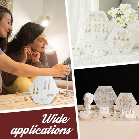 PH PandaHall 2pcs 28-Hole Earring Display Stands White Acrylic Earring Organizer Holder Hexagon Jewelry Display Props for Showcase Store Marketing Small Business Dangle Ear Studs 2.8x1.4x6.7 inch in Saudi Arabia