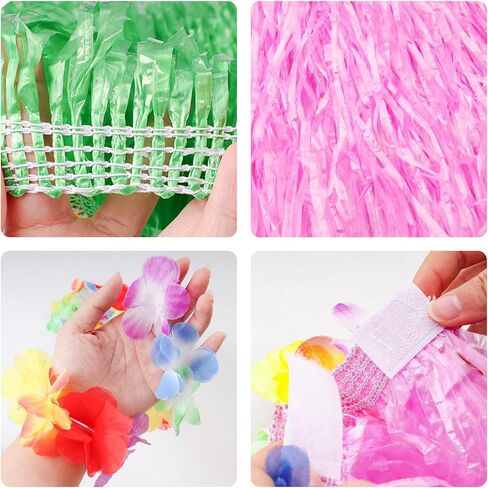 2 Sets Elastic Hawaiian Hula Grass Skirt Costume Set with Flower Leis Bracelets Headband Necklace for Beach Women in Saudi Arabia