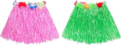 2 Sets Elastic Hawaiian Hula Grass Skirt Costume Set with Flower Leis Bracelets Headband Necklace for Beach Women in Saudi Arabia