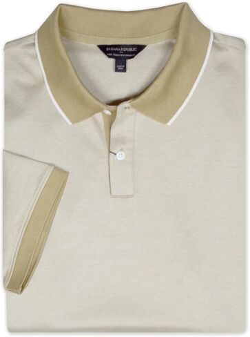 قميص بولو رجالي من Banana Republic بمقاس قياسي من القطن ذو ملمس فاخر ومحبوك مخطط بزرين، in Kuwait