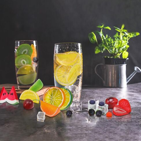 Gresorth 135pcs Fake Mix Fruit Decoration Artificial Strawberry Apple Lemon Kiwi Slice Realistic Watermelon Block Lifelike Cherry Raspberry Ice Cube Model in Saudi Arabia