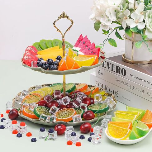 Gresorth 135pcs Fake Mix Fruit Decoration Artificial Strawberry Apple Lemon Kiwi Slice Realistic Watermelon Block Lifelike Cherry Raspberry Ice Cube Model in Saudi Arabia