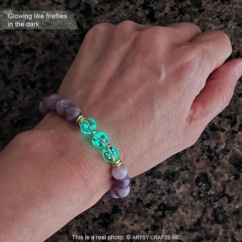 ARTSY Crafts Glow in the Dark Firefly Beads + Gemstone Beads Bracelets, 8mm Natural Crystal Stone Beaded Bracelets for Women Anti Anxiety Healing Energy Money Wealth Prosperity Abundance Luck Feng Shui Chakra Grounding in Saudi Arabia