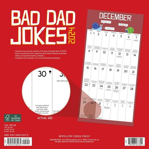 Willow Creek Press Bad Dad Jokes Monthly 2024 Wall Calendar (12" x 12") in Saudi Arabia