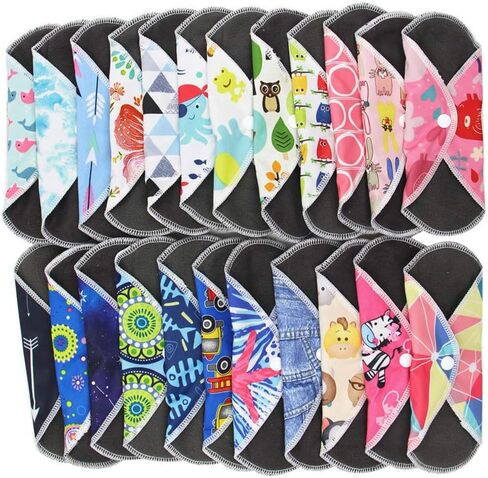 فوط الحيض القابلة لإعادة الاستخدام، بطانات اللباس الداخلي النسائية القابلة للغسل طوال الليل، وسادات قماش الخيزران، مجموعة وسادات صحية كبيرة (الحجم: 18 × 18 سم، 10 قطع) in Kuwait