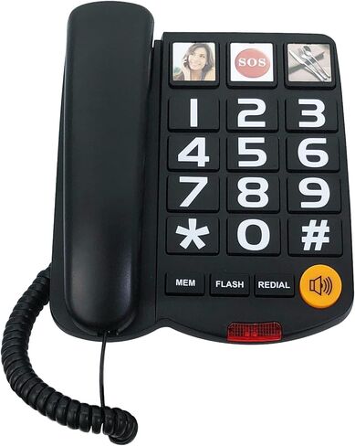 هاتف بزر كبير لكبار السن، هاتف سلكي TelPal، هاتف أرضي، هاتف سلكي بدون استخدام اليدين مع SOS بلمسة واحدة مناسب للمنزل/المكتب/المكتب الأمامي/الفندق، هاتف أرضي سلكي (أسود) in Kuwait