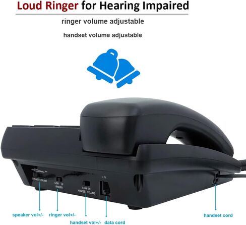 هاتف بزر كبير لكبار السن، هاتف سلكي TelPal، هاتف أرضي، هاتف سلكي بدون استخدام اليدين مع SOS بلمسة واحدة مناسب للمنزل/المكتب/المكتب الأمامي/الفندق، هاتف أرضي سلكي (أسود) in Kuwait