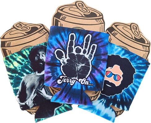 Grateful Jerry Garcia Coozie SET of 3 Tie Dye Regular or Slim Can Bottle Drink Huggie Cooler Hilarious Dead Head Gift Gag Party Favors Music Festival Jam Band Rock and Roll Keepsakes (Regular Can) in Saudi Arabia