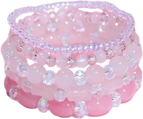 Pingyongchang Stackable Multi Layer Bohemian Crystal Bead Bracelets for Women Girls Handmade Colorful Beads Stretch Multilayer Bangles Friendship Beach Anklets Jewelry String Charm Bracelet 5 pieces in Saudi Arabia