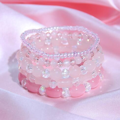 Pingyongchang Stackable Multi Layer Bohemian Crystal Bead Bracelets for Women Girls Handmade Colorful Beads Stretch Multilayer Bangles Friendship Beach Anklets Jewelry String Charm Bracelet 5 pieces in Saudi Arabia