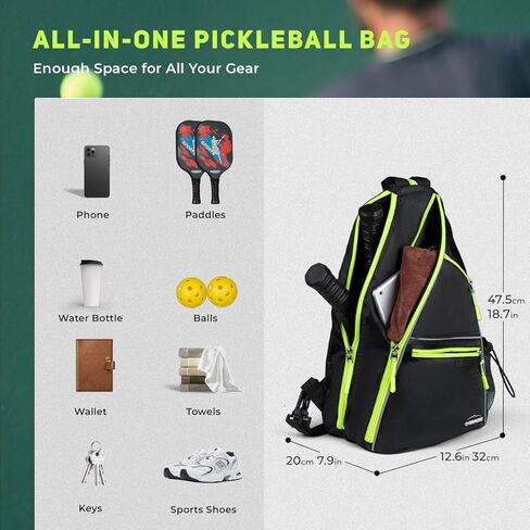 Overmont Pickleball Bag - Pickleball Sling Bags for Women Men - Adjustable Pickleball Paddle Bag - Pickleball Backpack with Fence Hook/Water Bottle Holder - Large Unisex Pickleball Gear Bag in Kuwait