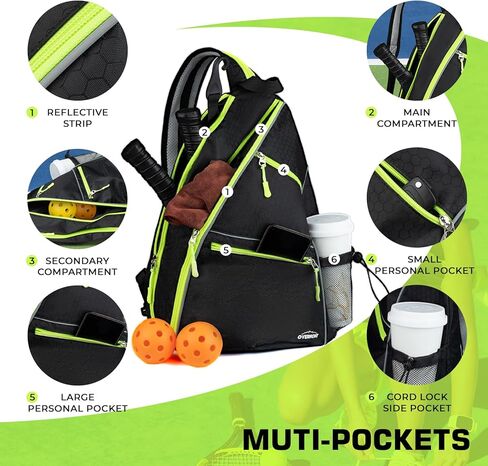 Overmont Pickleball Bag - Pickleball Sling Bags for Women Men - Adjustable Pickleball Paddle Bag - Pickleball Backpack with Fence Hook/Water Bottle Holder - Large Unisex Pickleball Gear Bag in Kuwait
