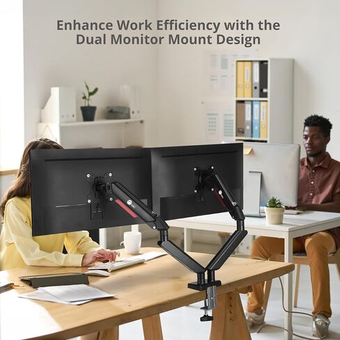 SIIG Dual Monitor Arm Stand for Desk - Fully Adjustable Gas Spring Mount Holds 22 lbs and 13-32 Inch Screens, VESA 75x75 100x100 with C-Clamp & Grommet (CE-MT3Y11-S1) in Saudi Arabia