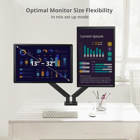 SIIG Dual Monitor Arm Stand for Desk - Fully Adjustable Gas Spring Mount Holds 22 lbs and 13-32 Inch Screens, VESA 75x75 100x100 with C-Clamp & Grommet (CE-MT3Y11-S1) in Saudi Arabia