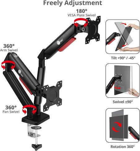 SIIG Dual Monitor Arm Stand for Desk - Fully Adjustable Gas Spring Mount Holds 22 lbs and 13-32 Inch Screens, VESA 75x75 100x100 with C-Clamp & Grommet (CE-MT3Y11-S1) in Saudi Arabia
