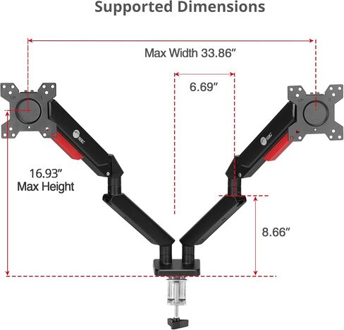 SIIG Dual Monitor Arm Stand for Desk - Fully Adjustable Gas Spring Mount Holds 22 lbs and 13-32 Inch Screens, VESA 75x75 100x100 with C-Clamp & Grommet (CE-MT3Y11-S1) in Saudi Arabia