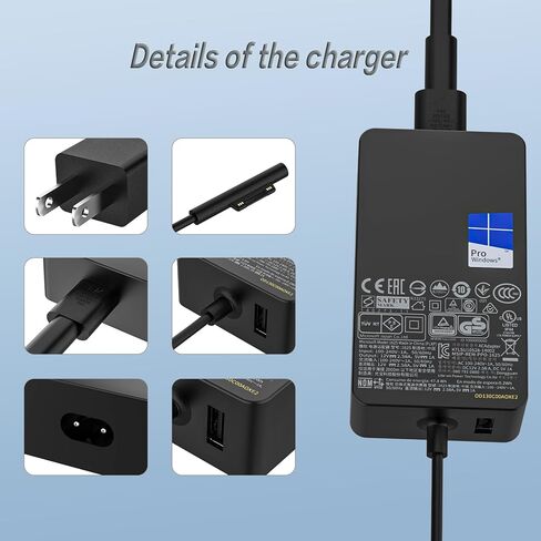 شاحن Surface Pro 3 بقدرة 36 ​​وات 12 فولت 2.58 أمبير متوافق مع Microsoft Surface Pro 5/4 i5 i7 Surface Go 1/2/3/4 Surface Book Model 1625 شاحن محول إمداد الطاقة للكمبيوتر المحمول in Kuwait