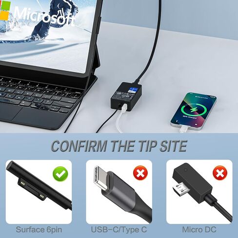 شاحن Surface Pro 3 بقدرة 36 ​​وات 12 فولت 2.58 أمبير متوافق مع Microsoft Surface Pro 5/4 i5 i7 Surface Go 1/2/3/4 Surface Book Model 1625 شاحن محول إمداد الطاقة للكمبيوتر المحمول in Kuwait