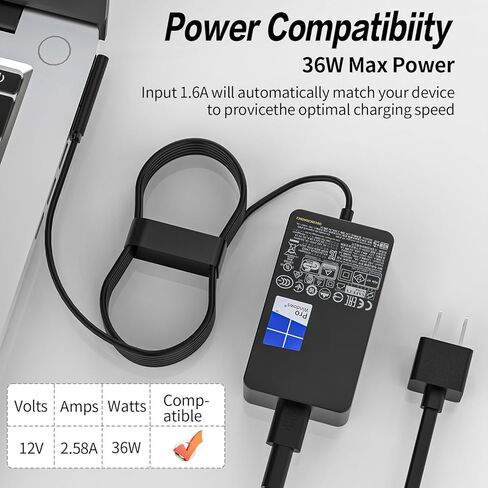 شاحن Surface Pro 3 بقدرة 36 ​​وات 12 فولت 2.58 أمبير متوافق مع Microsoft Surface Pro 5/4 i5 i7 Surface Go 1/2/3/4 Surface Book Model 1625 شاحن محول إمداد الطاقة للكمبيوتر المحمول in Kuwait