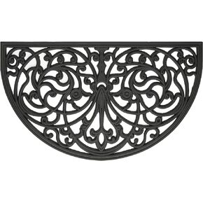 Wrought Iron Rubber Door Mat, Ironworks - 18 Inch Width, 30 Inch Length - Durable, Easy to Clean & Decorative Outdoor Welcome Mats - Heavy Duty for All Weather - Doormat Traps Dirt, Debris, & Mud