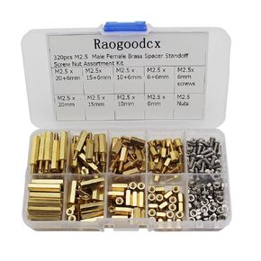 320Pcs M2.5 Male Female Brass Spacer Standoff Screw 6mm 10mm 15mm 20mm Nut Assortment Kit