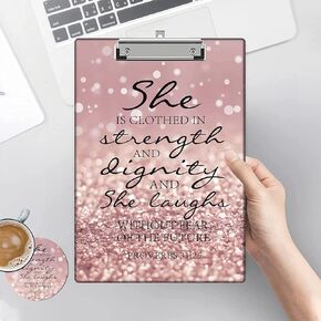 Plastic Clipboard, Stardard A4 Letter Size Clipboard 9" x 12.5" with Low Profile Clip, Stay Positive Work Hard and Make It Happen Inspirational Quote Design Clipboard for Students, Women, Man and Kids