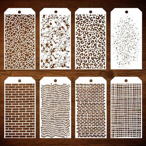 8pcs Painting Stencils for Crafts, Reusable Texture Stencils for Painting Mixed Media Stencils Leopard Brick Print Layering Stencils for DIY Crafts Cards Making Furniture Fabric
