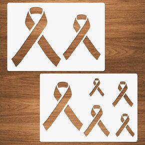 2 Pcs Breast Cancer Raise Awareness Ribbon Stencils A4 Size, Reusable Stencils for Painting on Wood Cloth for Breast Cancer Event 8.3"x11.7"