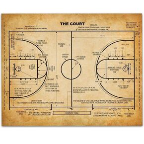 Vintage Basketball Court - 11x14 Unframed Patent Print - Great Boy's, Girl's Bedroom Decor or Gift Under $15 for Basketball Coaches