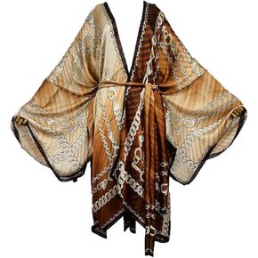 Plus Size Summer Cover up Cardigan Fashion Sexy African Holiday Party Long Sleeve Silk Feeling Robe Kimono Kaftan