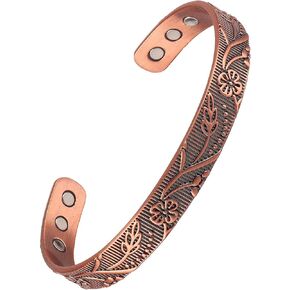 Copper Bracelets and Copper Ring for Women Men,Adjustable Magnetic Bracelets, 99.9% Copper Cuff Bangle,Perfect Birthday or Parent's Gift (Cuff * 1)