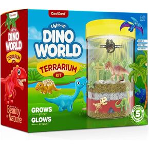 Dino World Terrarium Kit for Kids - LED Light in Lid Dinosaur Easter Toys for Boys &, Girls Age 3, 4, 5, 6, 7, 8+ Year Old Boy Gifts - Toy Dinosaurs Garden - STEM Science Gardening Kits