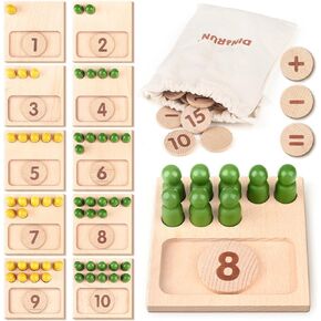 DINORUN Educational Toys for 3 4 5 Year Old Boy Girls Gifts - Preschool Learning Math and Numbers for Toddler 2-4 - Math Manipulatives for Kids 3-6 - Montessori Wooden Counting Peg Board Materials