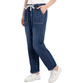 ThCreasa Womens Casual Elastic Waist Pull On Jeans Lightweight Drawstring Denim Pants